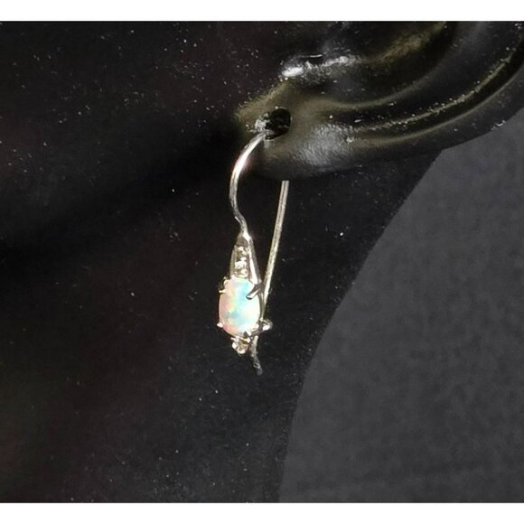 Sterling Silver 925 Opal Drop Earrings with CZ Accent Dangle Pierced Jewelry RJ - Picture 3 of 9